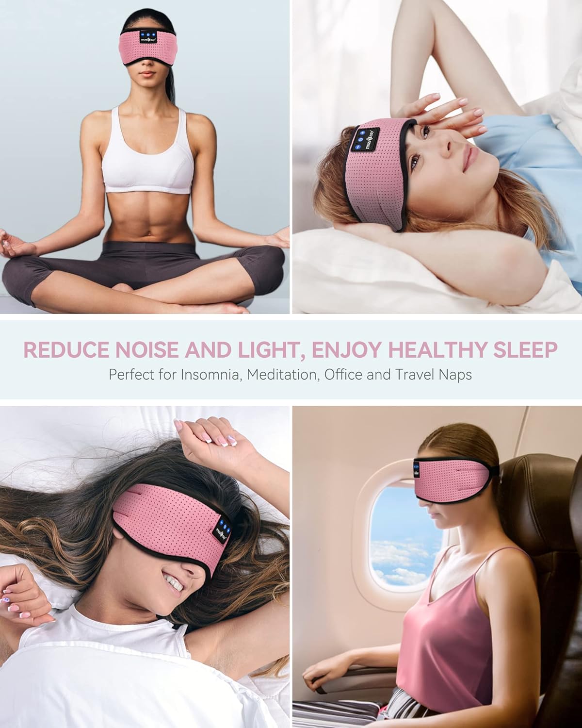 MUSICOZY Bluetooth 5.4 Sleep Headphones Eye Mask, Breathable Sleeping Headband Headphones with Wireless Earbuds Earphones for Side Sleepers Mom Women Cool Tech Unique Gifts Gadget