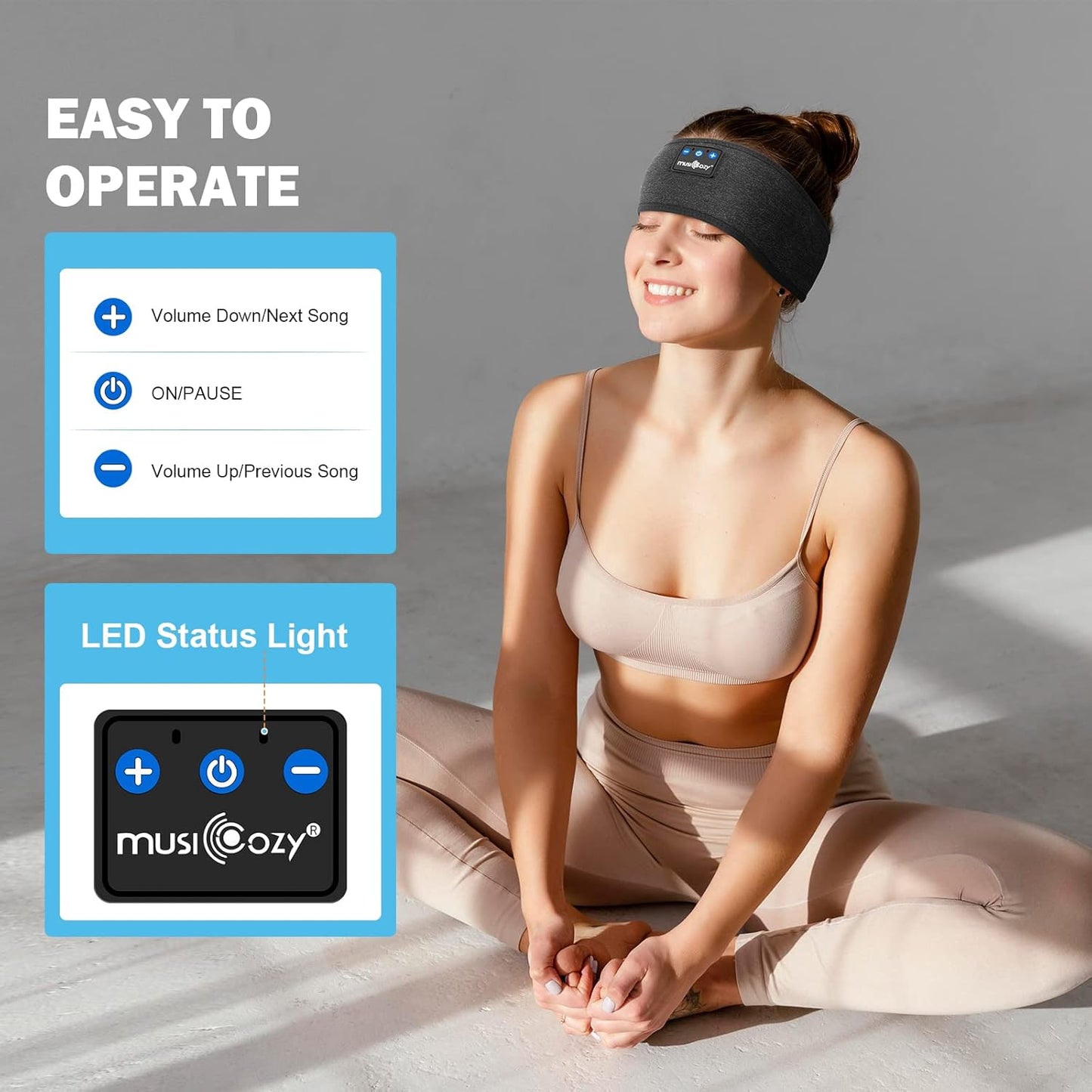MUSICOZY Sleep Headphones Bluetooth Headband, Wireless Headband Headphones Sleeping Earbuds Ideal Christmas Unique Gifts for Men Women Girl Boys for Yoga Travel Cool Tech Gadgets