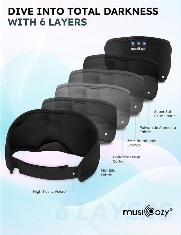 MUSICOZY Bluetooth sleep eye mask, a good helper for sleep, the gospel of side sleepers, ergonomic, suitable for lunch breaks, sleeping at night, listening to music, phone calls, men and women applicable