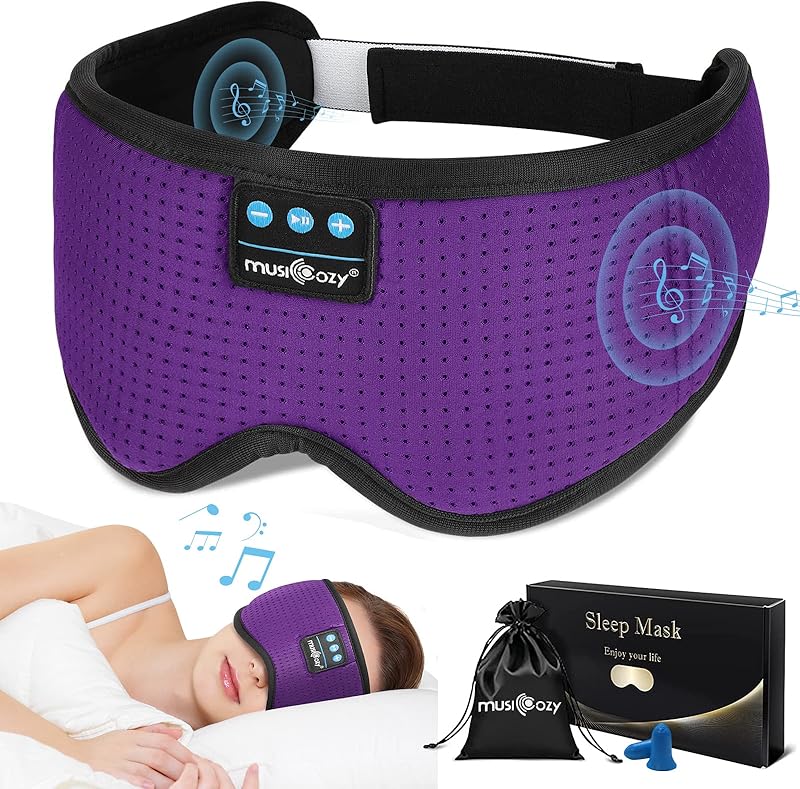 MUSICOZY Sleep Headphones Bluetooth 5.4 Headband Sleeping Eye Mask for Mom Women Men Wireless Music Earbuds Earphones for Side Sleepers Built-in HD Speakers Cool Gadgets Unique Gifts