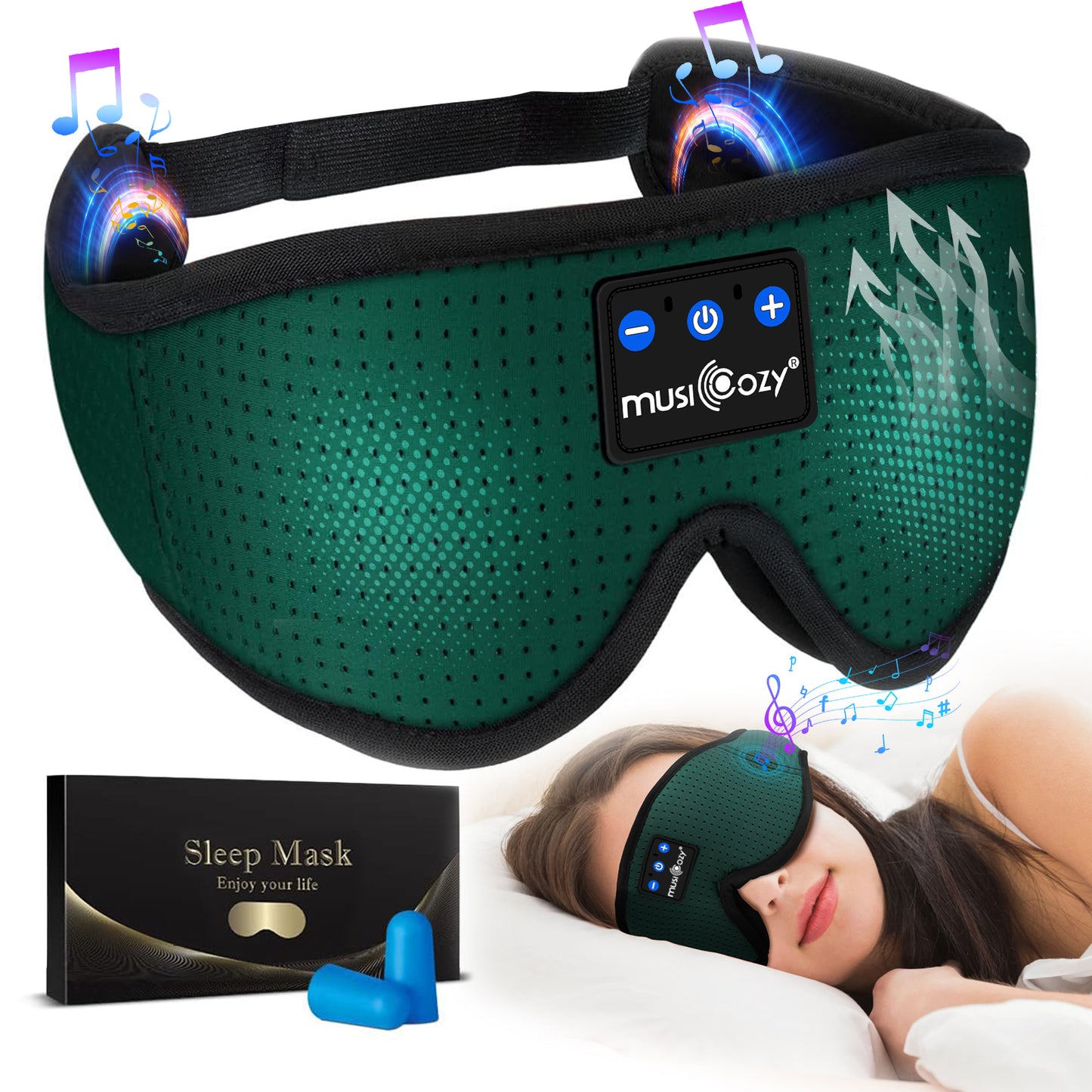 MUSICOZY Bluetooth 5.4 Sleep Headphones Mask – Noise-Cancelling Eye Mask with Ultra-Thin Stereo Speakers, Adjustable Ergonomic Design, for Side Sleepers, Travel, Office, Yoga, Gifts, Stress Relief