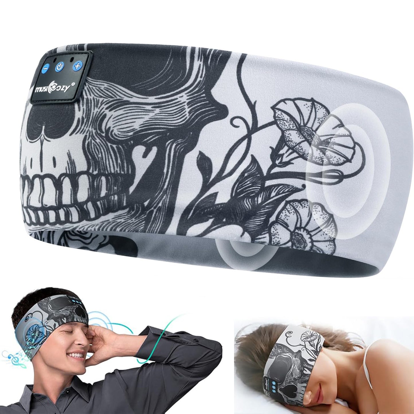 MUSICOZY Bluetooth 5.4 Sleep Headphones Mask – Noise-Cancelling Eye Mask with Ultra-Thin Stereo Speakers, Adjustable Ergonomic Design, for Side Sleepers, Travel, Office, Yoga, Gifts, Stress Relief