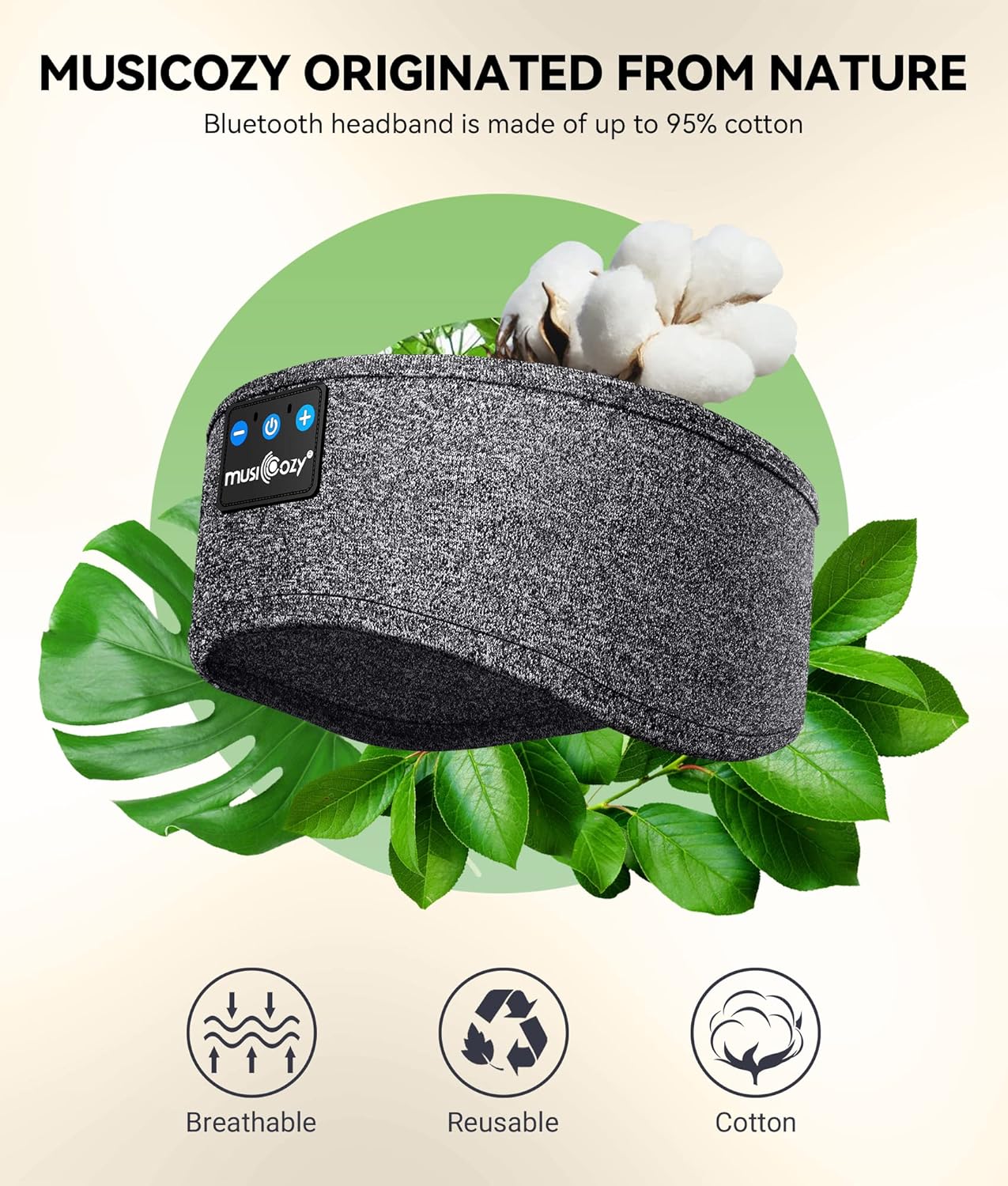 MUSICOZY Sleep Headphones Bluetooth 5.4 Headband, Sports Wireless Earphones Sweat Resistant Earbuds Sleeping Headphone with Ultra-Thin HD Stereo Speaker for Workout Running Cool Gadgets Unique Gifts