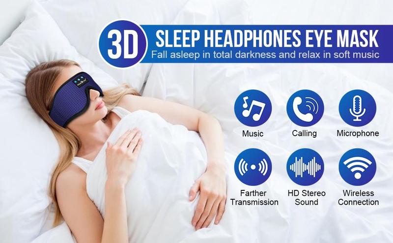 3D Eyemask Bluetooth Sleep Mask Breathable Headset,Provide 3D Comfort for Side Sleepers,Blackout Sleep Mask for Home,Travel,Christmas Gift