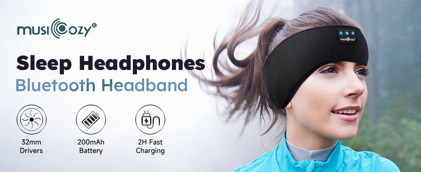 MUSICOZY Sleep Headphones Bluetooth 5.4 Headband, Sports Wireless Earphones Sweat Resistant Earbuds Sleeping Headphone with Ultra-Thin HD Stereo Speaker for Workout Running Cool Gadgets Unique Gifts