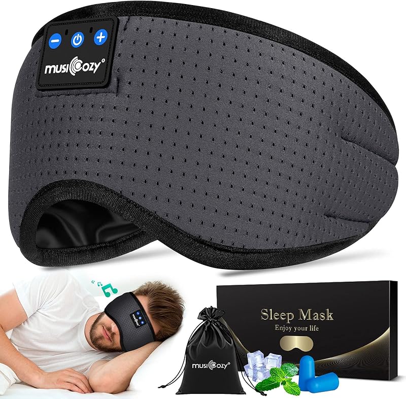 MUSICOZY Sleep Headphones Bluetooth 5.4 Headband Sleeping Eye Mask for Mom Women Men Wireless Music Earbuds Earphones for Side Sleepers Built-in HD Speakers Cool Gadgets Unique Gifts