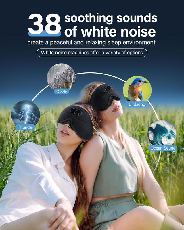 Premium Music White Noise Sleep Headphones 3D Sleep Eye Mask | Best for Sleepers Audio Earbud Birthday Christmas Tablet Wireless Headset Electronic