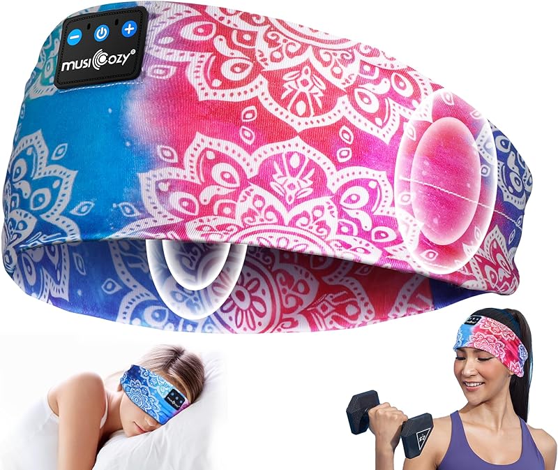 MUSICOZY Sleep Headphones Bluetooth Headband 5.4 Wireless Headband Headphones for Sleeping for Side Sleeper with Ultra-Thin HD Stero Speaker for Workout (Blue Arrow)