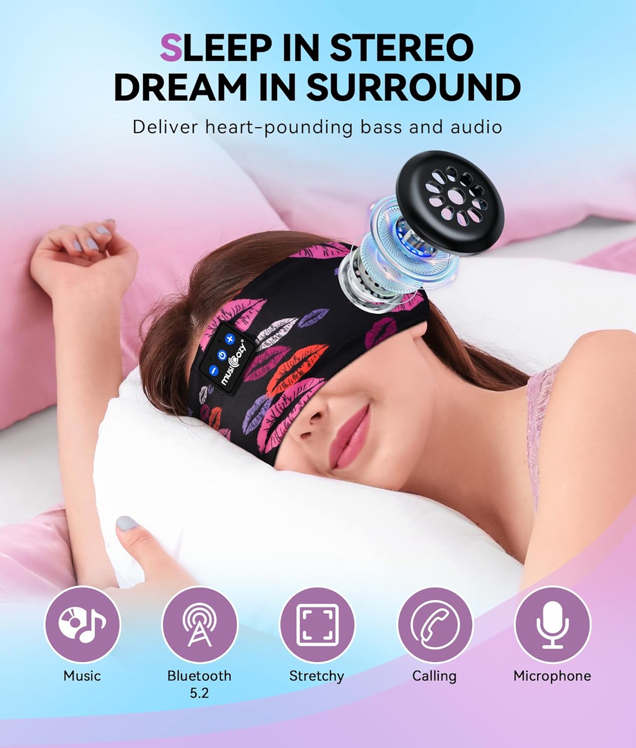 MUSICOZY Sleep Headphones, Bluetooth 5.4 Headband Headphones Wireless Earbuds Earphones with HD Stereo Speakers for Running Workout Jogging Yoga Gift