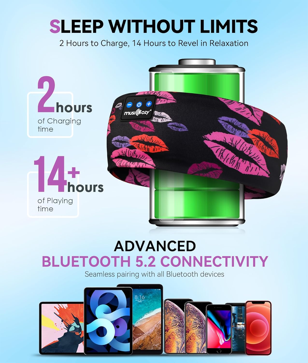 MUSICOZY Sleep Headphones, Bluetooth 5.4 Headband Headphones Wireless Earbuds Earphones with HD Stereo Speakers for Running Workout Jogging Yoga Gift