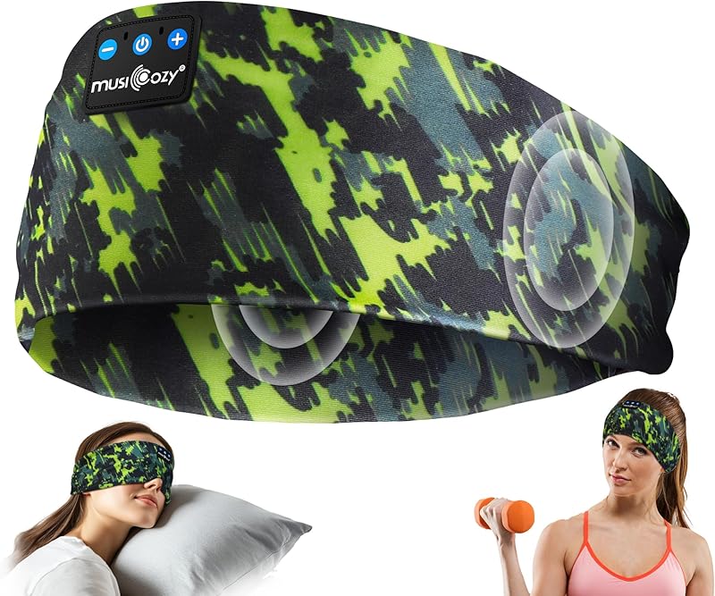 MUSICOZY Sleep Headphones Bluetooth 5.4 Headband, Sports Wireless Earphones Sweat Resistant Earbuds Sleeping Headphone with Ultra-Thin HD Stereo Speaker for Workout Running Cool Gadgets