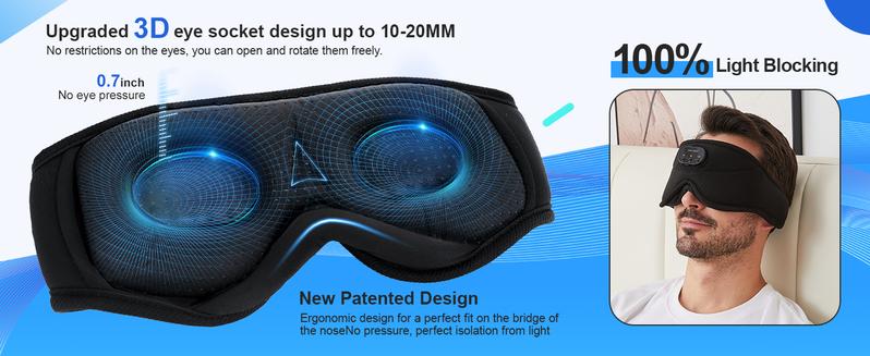 Premium Music White Noise Sleep Headphones 3D Sleep Eye Mask | Best for Sleepers Audio Earbud Birthday Christmas Tablet Wireless Headset Electronic