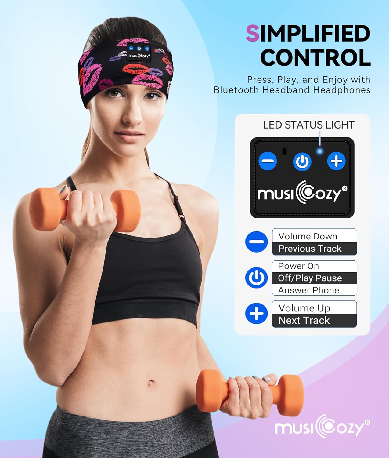 MUSICOZY Sleep Headphones, Bluetooth 5.4 Headband Headphones Wireless Earbuds Earphones with HD Stereo Speakers for Running Workout Jogging Yoga Gift