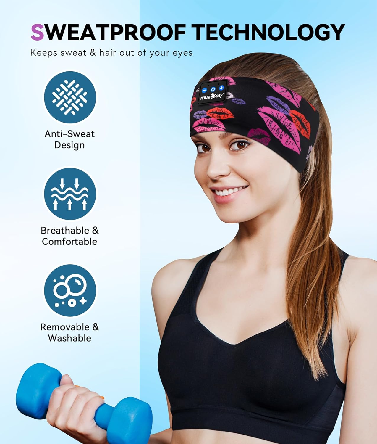 MUSICOZY Sleep Headphones, Bluetooth 5.4 Headband Headphones Wireless Earbuds Earphones with HD Stereo Speakers for Running Workout Jogging Yoga Gift