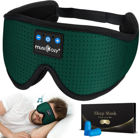 MUSICOZY Sleep Headphones Breathable Bluetooth Headband 3D Sleeping Headphones, Wireless Music Eye Mask Sleep Earbuds for Side Sleeper Women,Men Office Air Travel Cool Tech Gadgets Unique Gifts Green
