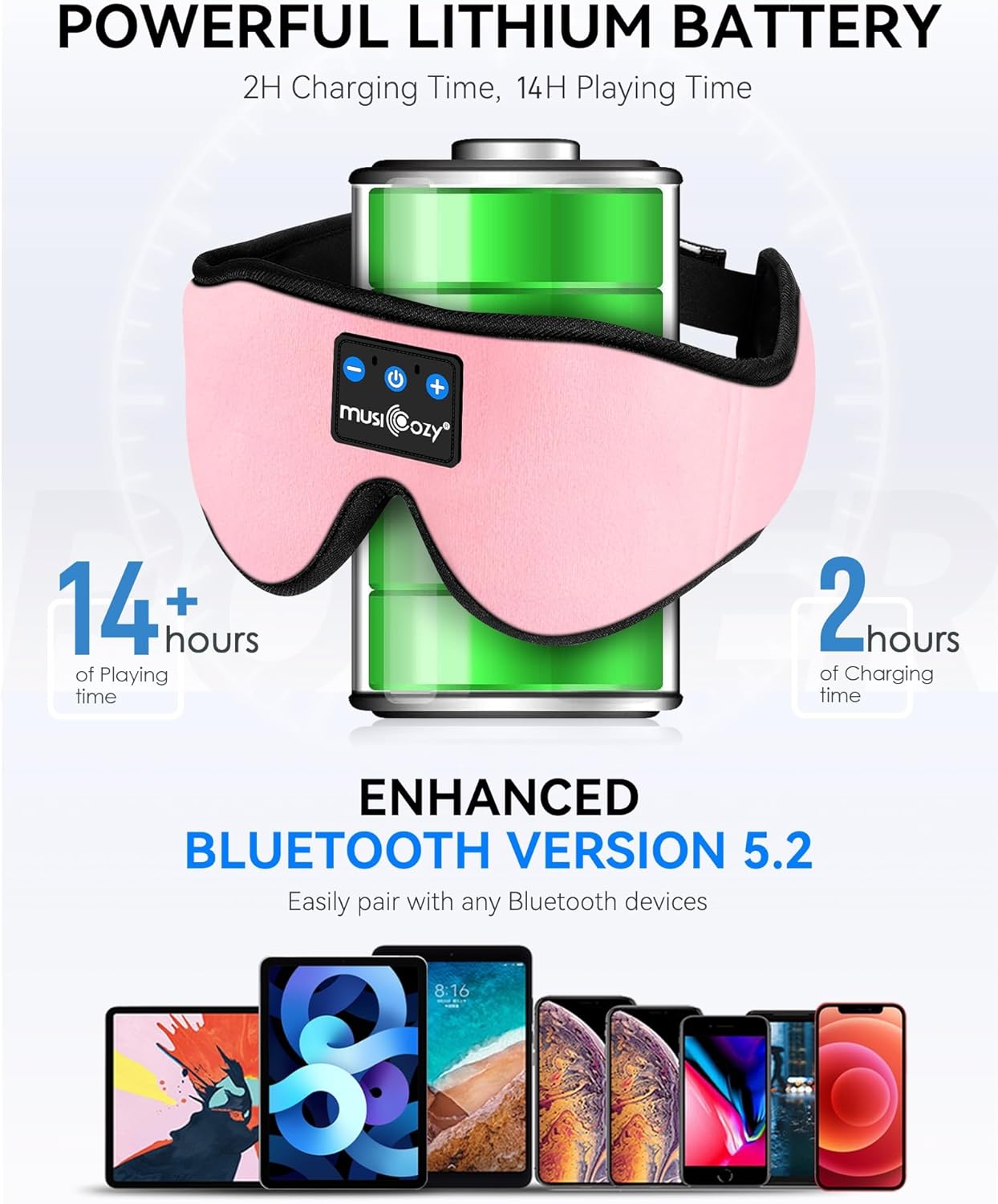 MUSICOZY Sleep Headphones, Bluetooth 5.4 eye mask, ergonomic design, noise reduction, light blocking, comfortable, suitable for side sleepers and those with sleep disorders