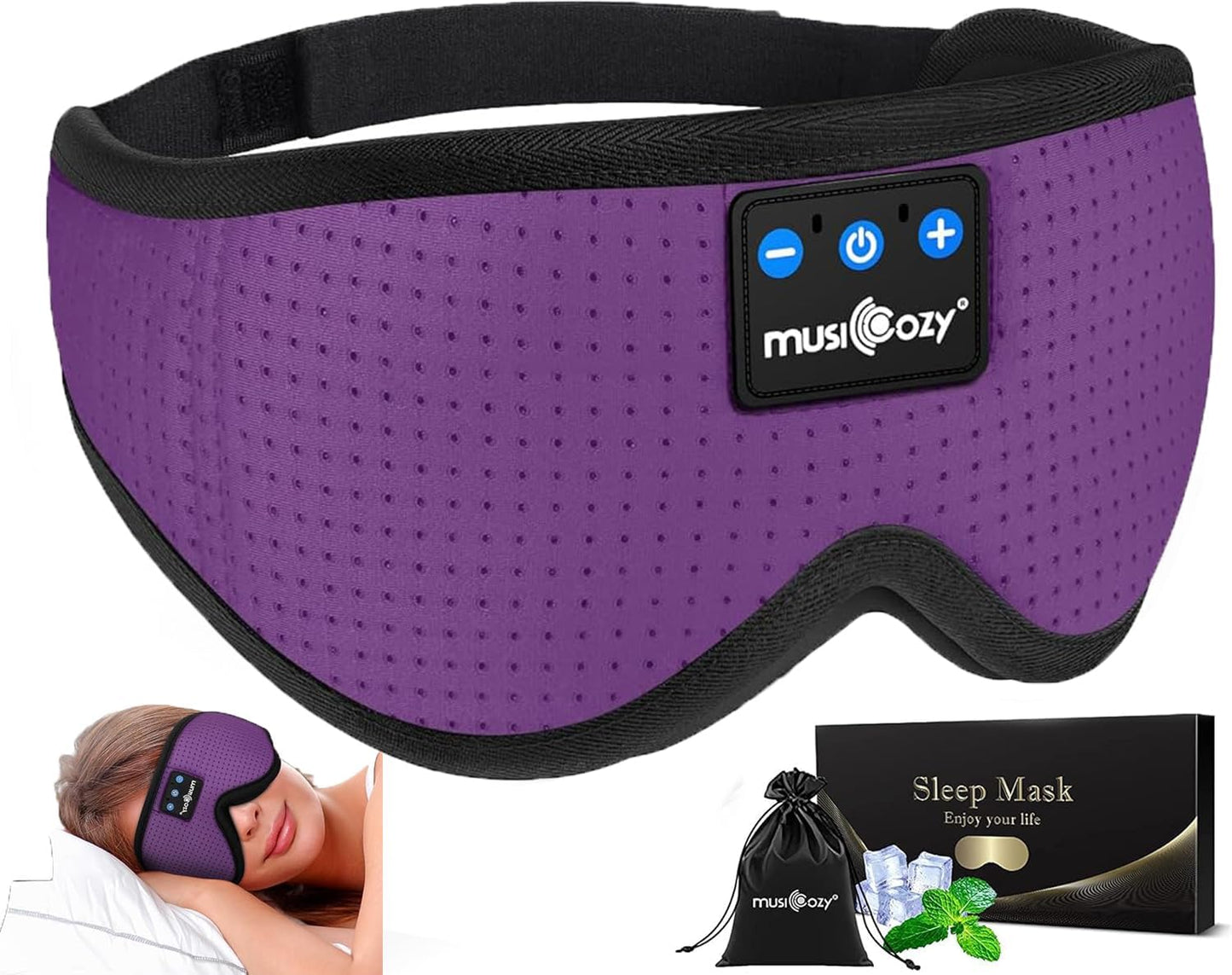 MUSICOZY 3D Bluetooth Sleep Mask with HD Stereo Sound, Wireless Sleep Headphones for Side Sleepers, Music Headband Eye Mask for Sleeping, Relaxation, Travel, Yoga, Cool Gadgets for Women Mom Girls