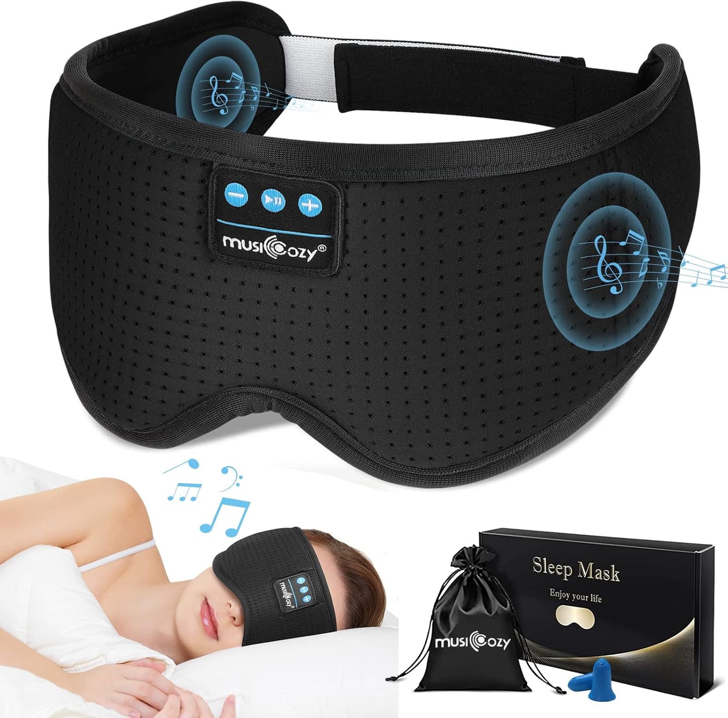 MUSICOZY 3D Bluetooth Sleep Mask with HD Stereo Sound, Wireless Sleep Headphones for Side Sleepers, Music Headband Eye Mask for Sleeping, Relaxation, Travel, Yoga, Cool Gadgets for Women Mom Girls