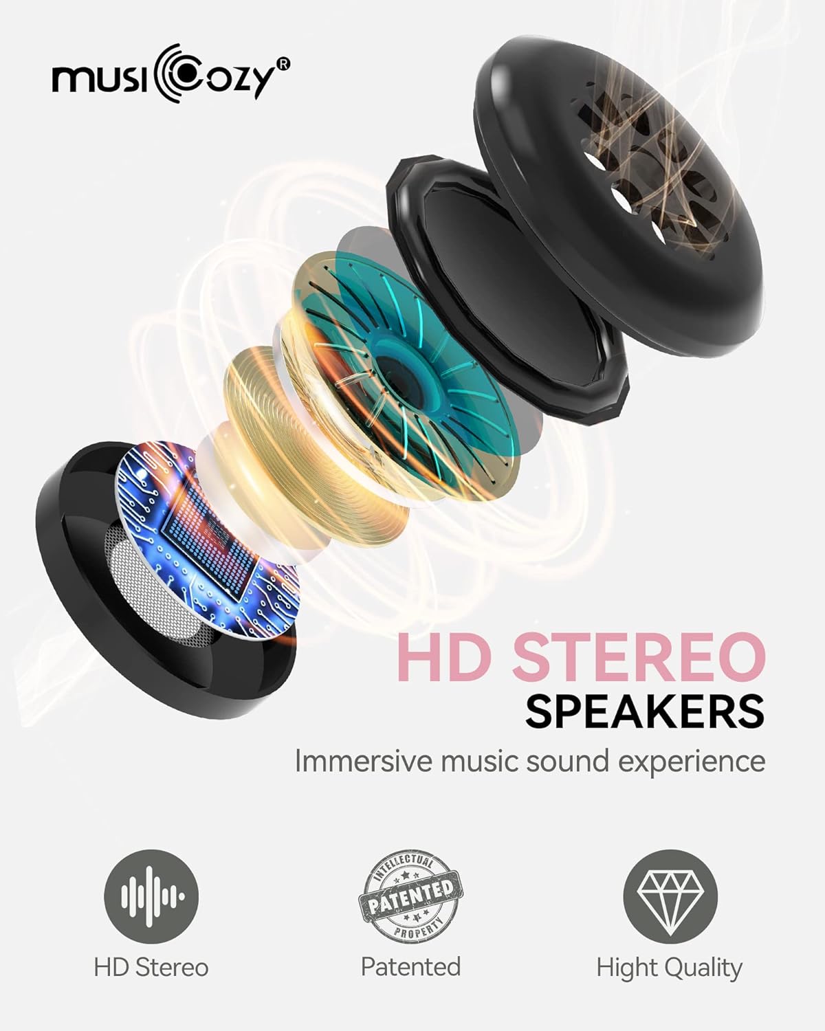 MUSICOZY Sleep Headphones, Bluetooth 5.4 eye mask, ergonomic design, noise reduction, light blocking, comfortable, suitable for side sleepers and those with sleep disorders