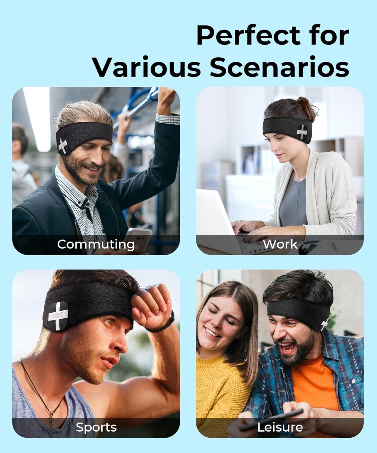 MUSICOZY Bluetooth 5.3 Headband Headphones Built-in ENC Mic, Environmental Noise Reduction Earbuds Earphones for Sports Workout Calling Gaming Running for Women Men Cool Gadgets