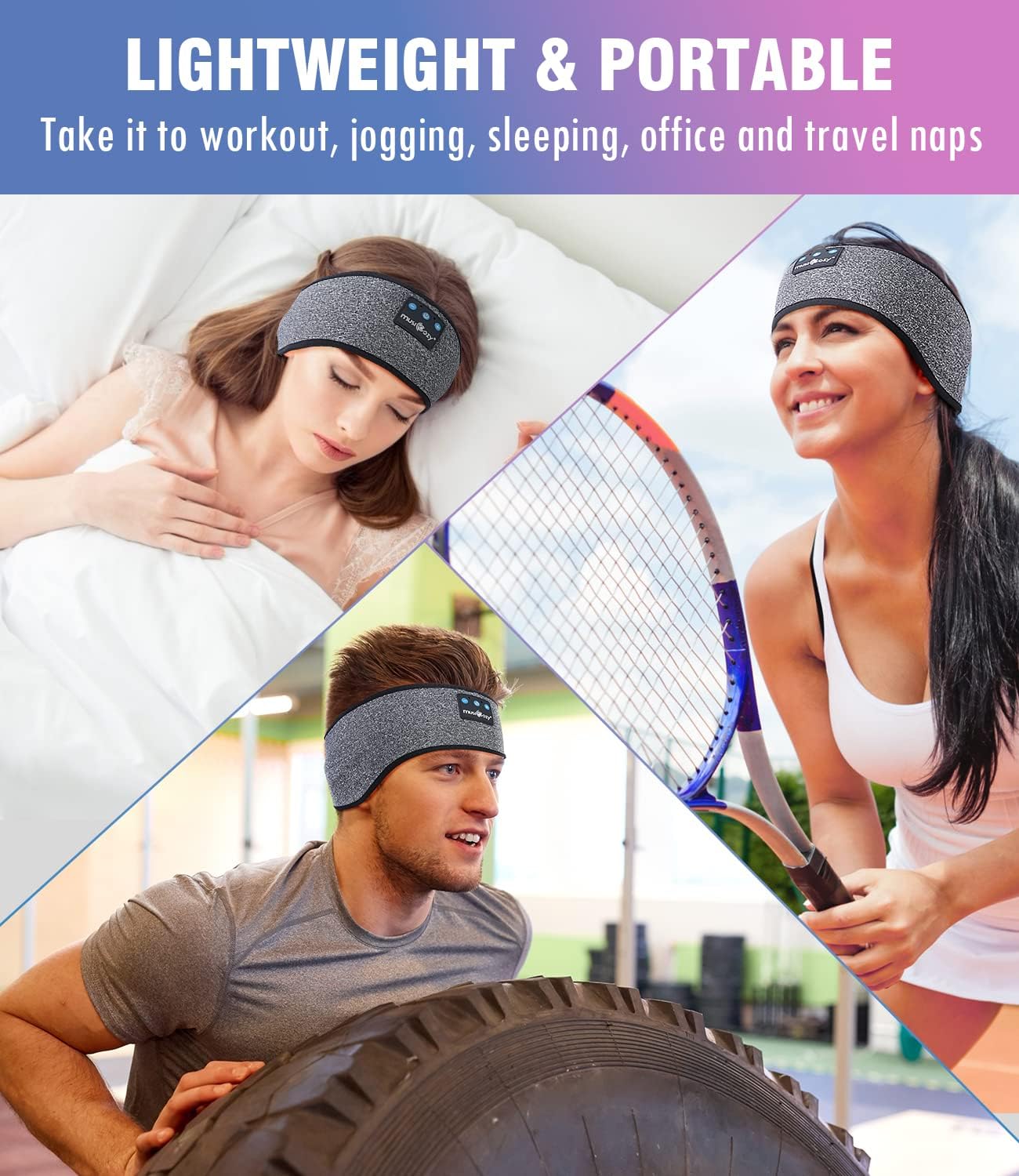MUSICOZY Sleep Headphones Bluetooth 5.2 Headband, Wireless Earbuds HD Stereo Speakers, Sweatproof Design, Perfect for Sports, Workout, Yoga, Sleep Unique Gifts for Men, Women, Teens