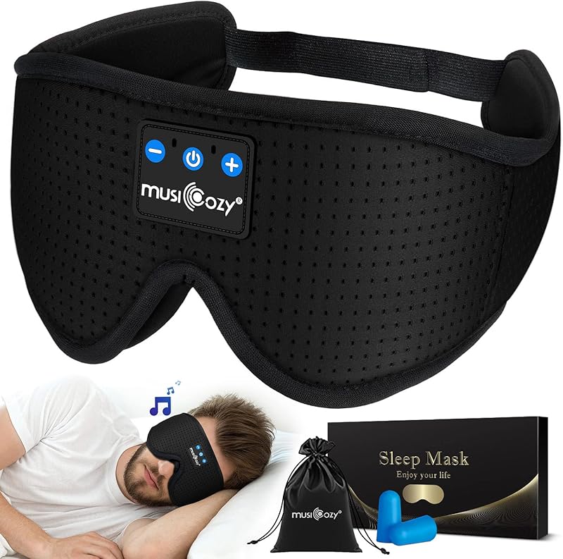 MUSICOZY Sleep Headphones Bluetooth 5.4 Headband Sleeping Eye Mask for Mom Women Men Wireless Music Earbuds Earphones for Side Sleepers Built-in HD Speakers Cool Gadgets Unique Gifts