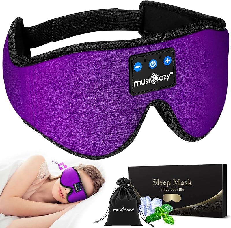 MUSICOZY Sleep Headphones Bluetooth 5.4 Headband Sleeping Eye Mask for Mom Women Men Wireless Music Earbuds Earphones for Side Sleepers Built-in HD Speakers Cool Gadgets Unique Gifts