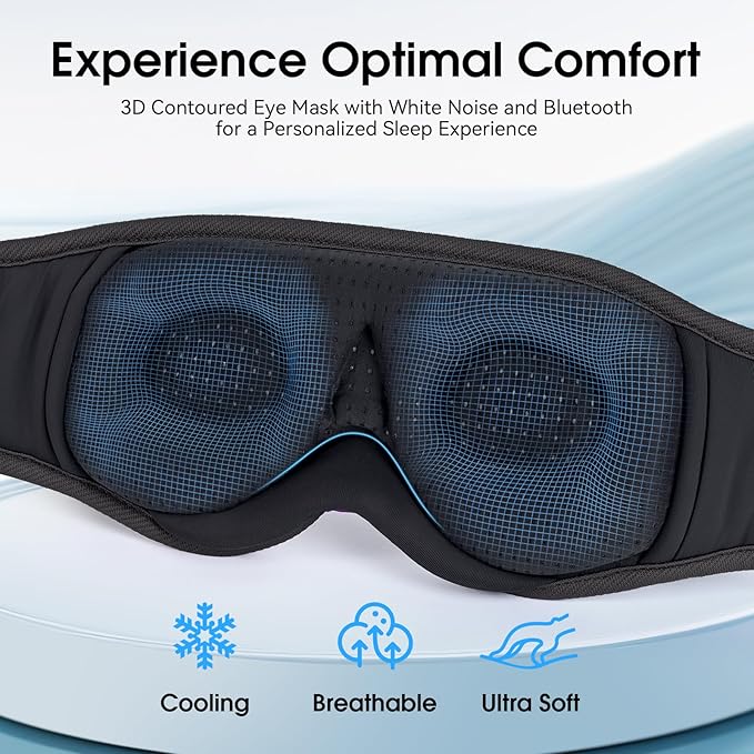 MUSICOZY Bluetooth 5.4 Sleep Headphones Mask – Noise-Cancelling Eye Mask with Ultra-Thin Stereo Speakers, Adjustable Ergonomic Design, for Side Sleepers, Travel, Office, Yoga, Gifts, Stress Relief