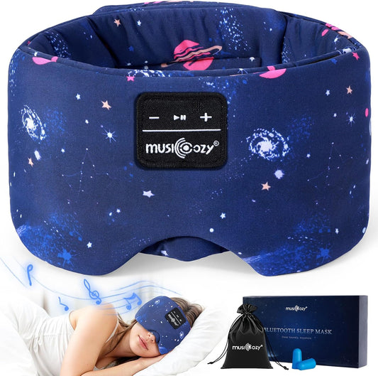 MUSICOZY Sleep Headphones Bluetooth Sleep Mask with Headphones Eye Mask Wireless Bluetooth 5.4 with Adjustable Headband Total Blackout for All Night Sleep, Travel & Nap
