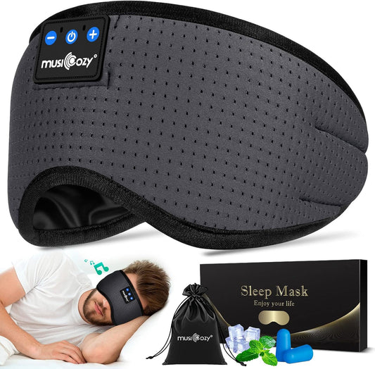 MUSICOZY Sleep Headphones Bluetooth 5.2 Breathable Sleeping Headphones Sleep Mask, Wireless Eye Mask Sleep Earbuds for Side Sleepers Men Women Office Travel Cool Tech Gadgets Gift