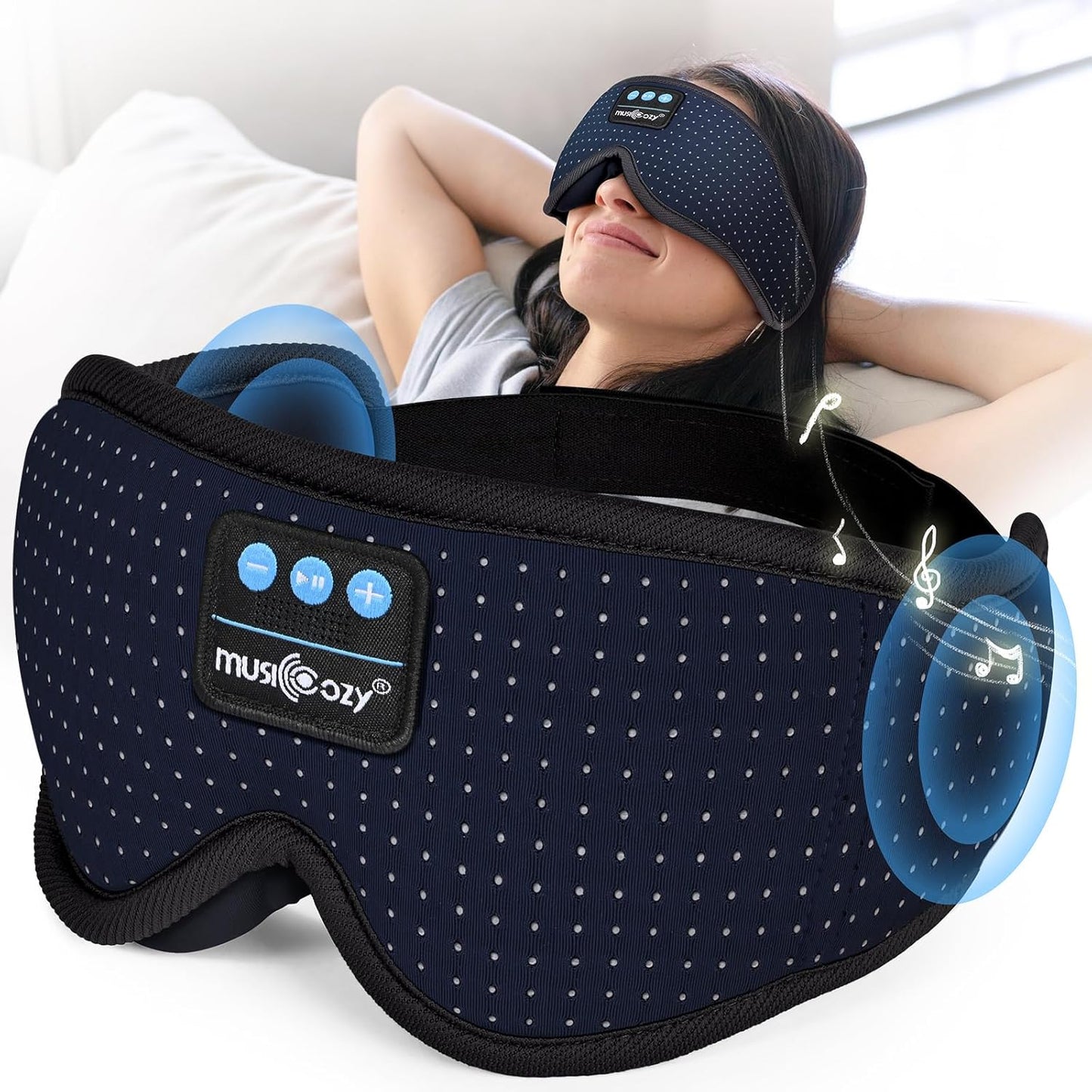 MUSICOZY Bluetooth 5.4 Sleep Headphones Mask – Noise-Cancelling Eye Mask with Ultra-Thin Stereo Speakers, Adjustable Ergonomic Design, for Side Sleepers, Travel, Office, Yoga, Gifts, Stress Relief