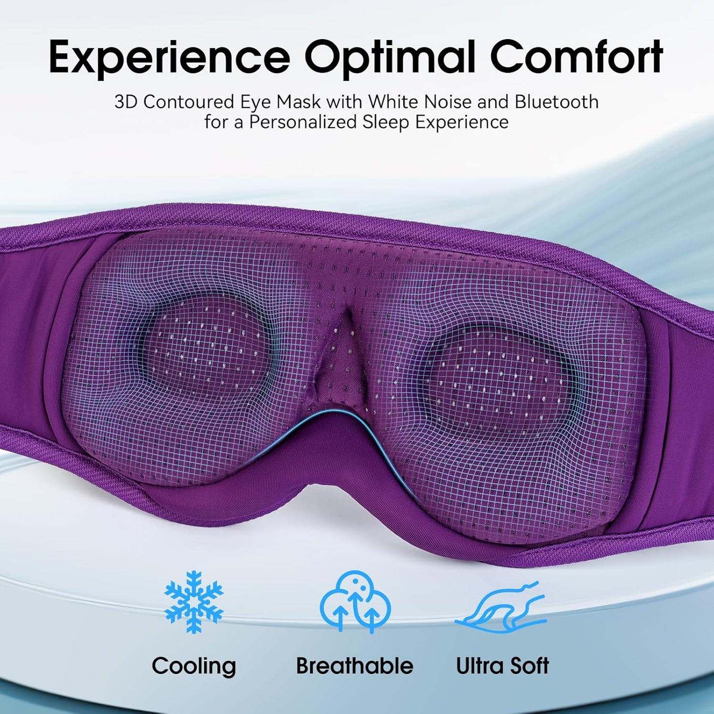 MUSICOZY White Noise Sleep Mask Headphones with 16 Soothing Sounds, Bluetooth Sleep Mask 3D Wireless Music Sleeping Headphones for Side Sleeper