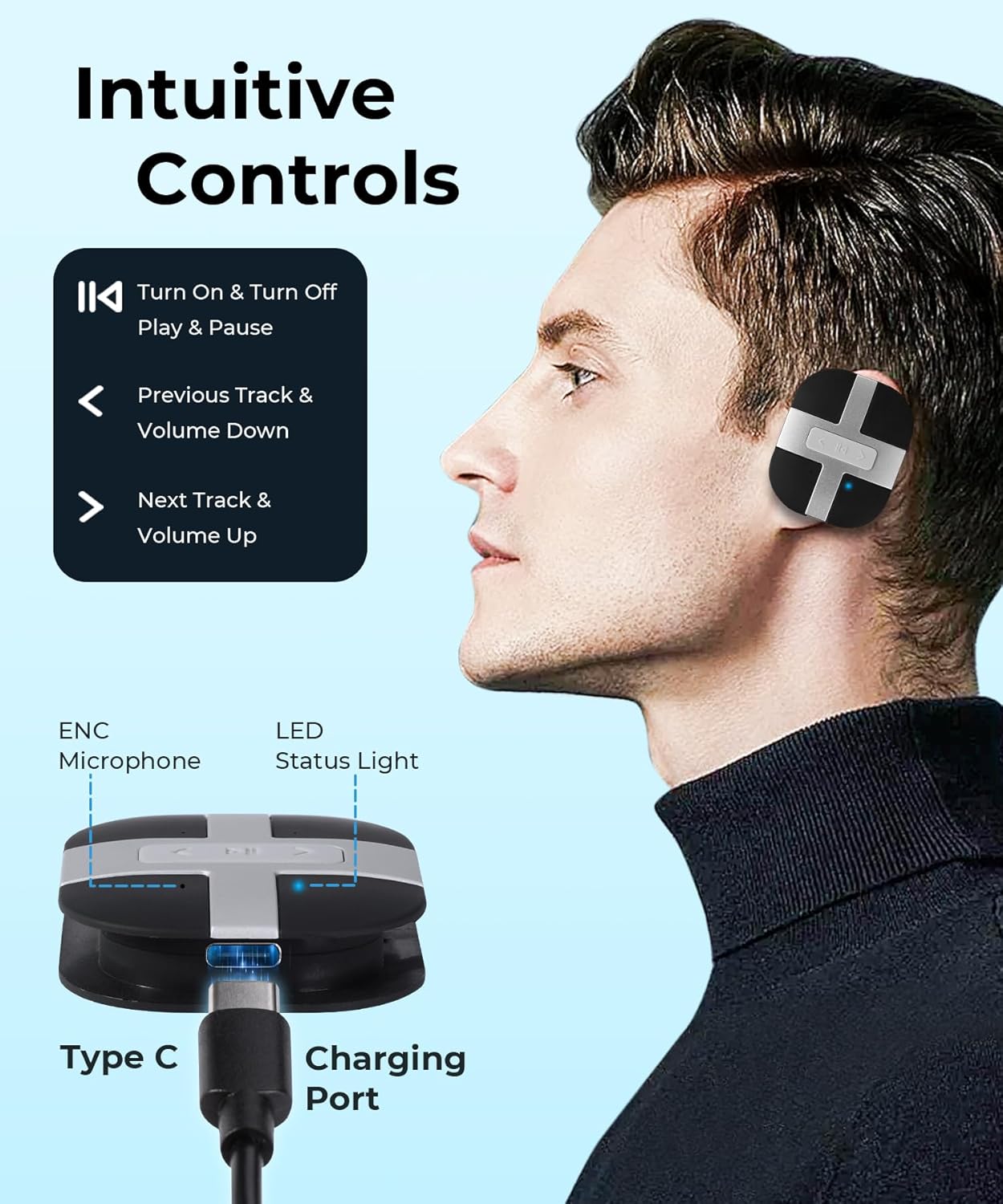 MUSICOZY Bluetooth 5.3 Headband Headphones Built-in ENC Mic, Environmental Noise Reduction Earbuds Earphones for Sports Workout Calling Gaming Running for Women Men Cool Gadgets