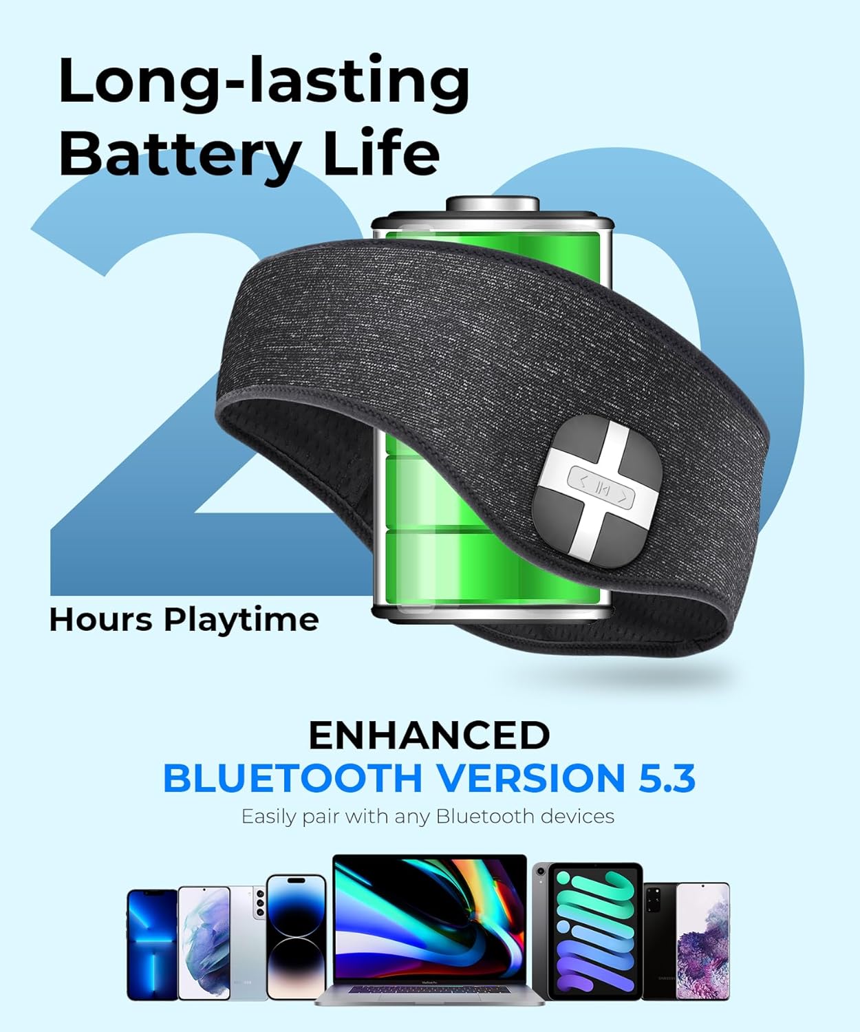 MUSICOZY Bluetooth 5.3 Headband Headphones Built-in ENC Mic, Environmental Noise Reduction Earbuds Earphones for Sports Workout Calling Gaming Running for Women Men Cool Gadgets