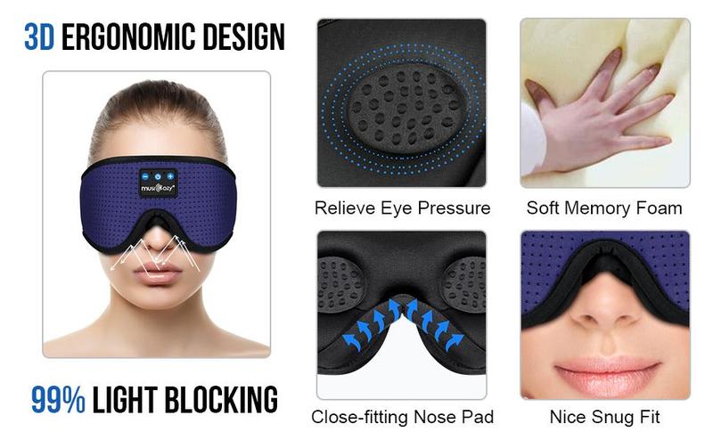 3D Eyemask Bluetooth Sleep Mask Breathable Headset,Provide 3D Comfort for Side Sleepers,Blackout Sleep Mask for Home,Travel,Christmas Gift