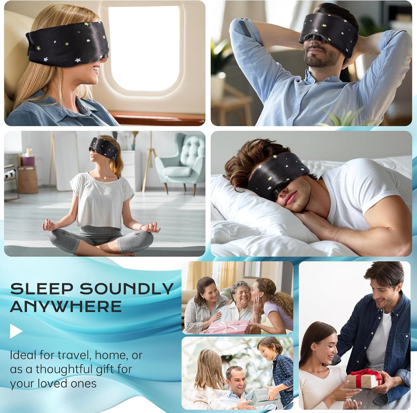 MUSICOZY Silk Sleep Mask for Women Men, Ultra-Soft Mulberry Silk Eye Mask with Adjustable Velcro Strap, Breathable Sleep Mask for Total Darkness, Perfect for Travel, Naps & Nighttime Rest