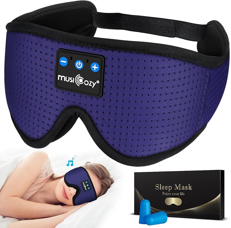 MUSICOZY Sleep Headphones Breathable Bluetooth 5.4 Headband 3D Sleeping Headphones, Wireless Eye Mask Earbuds Earphones for Side Sleeper Office Air Travel Cool Tech Gadgets Unique Gifts