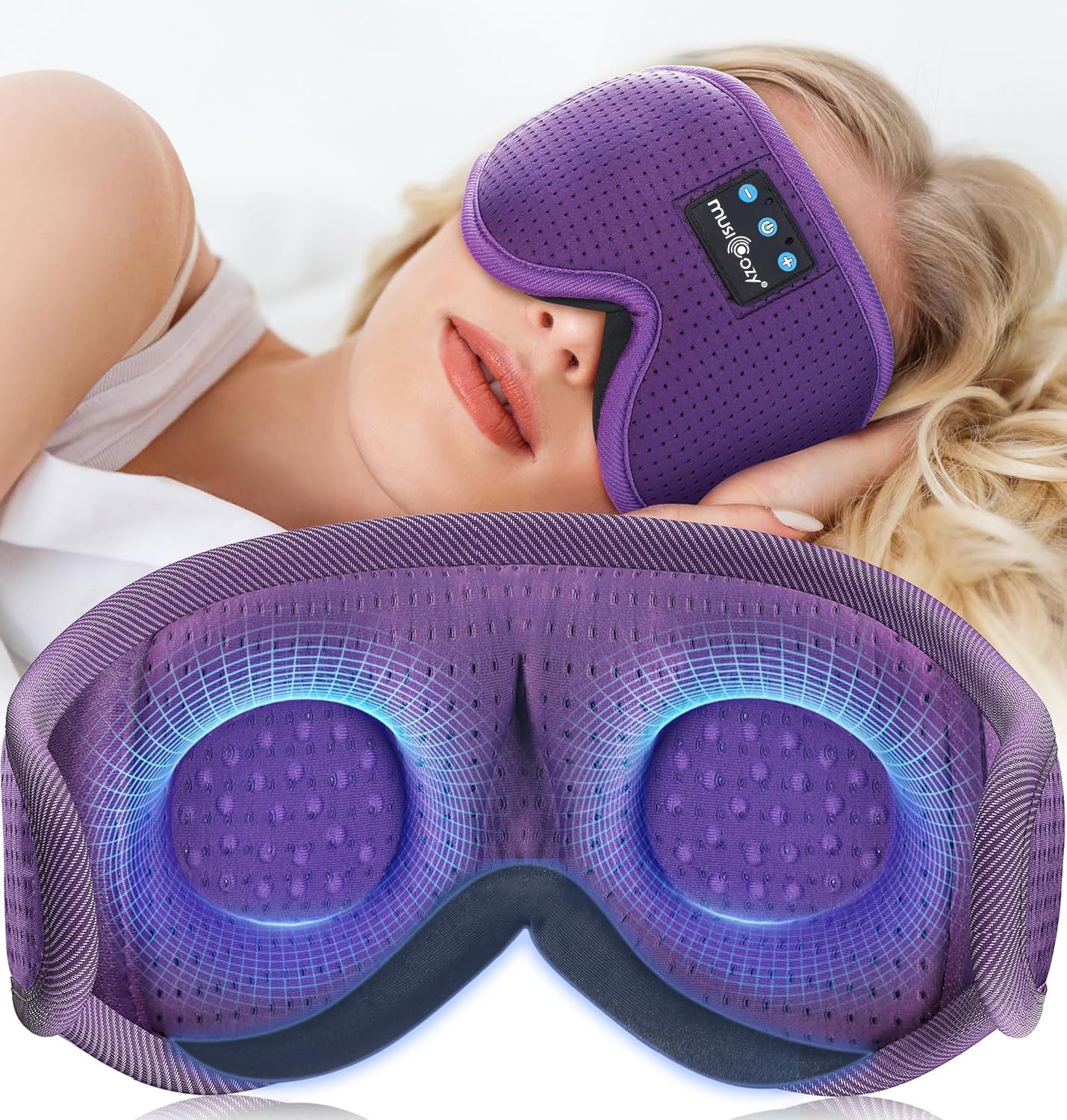 MUSICOZY Bluetooth 5.4 Sleep Headphones Mask – Noise-Cancelling Eye Mask with Ultra-Thin Stereo Speakers, Adjustable Ergonomic Design, for Side Sleepers, Travel, Office, Yoga, Gifts, Stress Relief