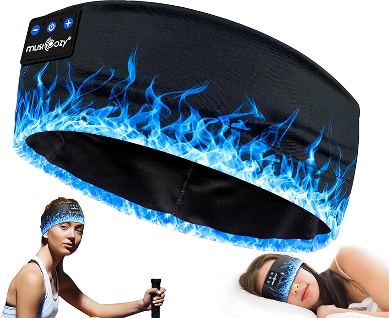 MUSICOZY Sleep Headphones Bluetooth Headband 5.4 Wireless Headband Headphones for Sleeping for Side Sleeper with Ultra-Thin HD Stero Speaker for Workout (Blue Arrow)