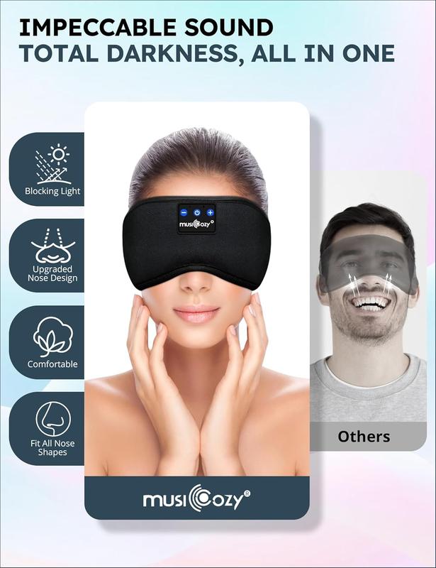 MUSICOZY Bluetooth sleep eye mask, a good helper for sleep, the gospel of side sleepers, ergonomic, suitable for lunch breaks, sleeping at night, listening to music, phone calls, men and women applicable