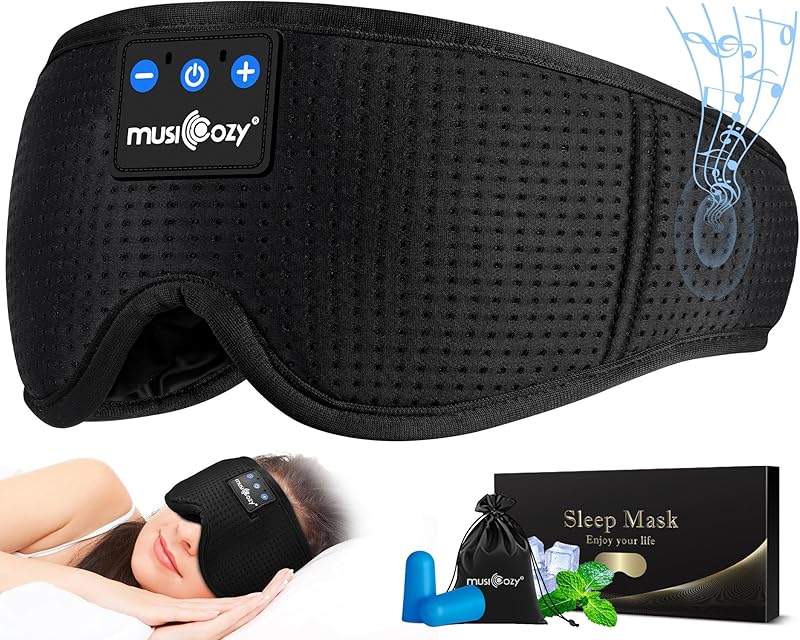MUSICOZY Sleep Headphones Bluetooth 5.4 Headband Sleeping Eye Mask for Mom Women Men Wireless Music Earbuds Earphones for Side Sleepers Built-in HD Speakers Cool Gadgets Unique Gifts
