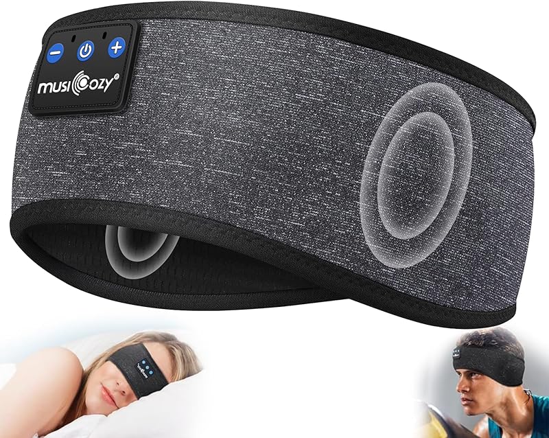 MUSICOZY Bluetooth 5.4 Headband Headphones for Sports and Sleep, Wireless Sleeping Eye Mask Earbuds Earphones for Side Sleepers Workout Running Cool Tech Gadget Unique Gift