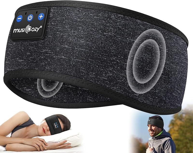 MUSICOZY Sleep Headphones Bluetooth Headband 5.4 Wireless Headband Headphones for Sleeping for Side Sleeper with Ultra-Thin HD Stero Speaker for Workout (Blue Arrow)