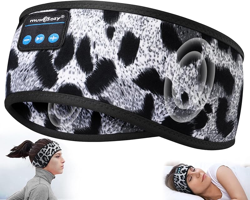 MUSICOZY Sleep Headphones Bluetooth 5.4 Headband Headphones, Wireless Earphones Music Sleep Earbuds for Side Sleepers Sleeping Eye Mask for Women Men Workout Running Cool Unique Gifts, Black