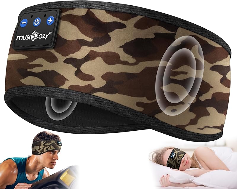 MUSICOZY Sleep Headphones Bluetooth Headband 5.4 Wireless Headband Headphones for Sleeping for Side Sleeper with Ultra-Thin HD Stero Speaker for Workout (Blue Arrow)