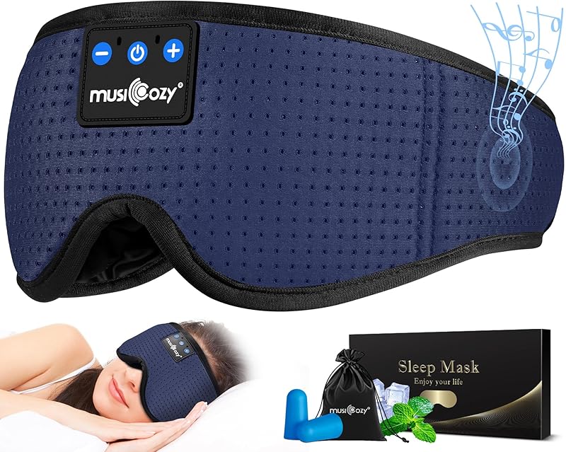 MUSICOZY Sleep Headphones Bluetooth 5.4 Headband Sleeping Eye Mask for Mom Women Men Wireless Music Earbuds Earphones for Side Sleepers Built-in HD Speakers Cool Gadgets Unique Gifts