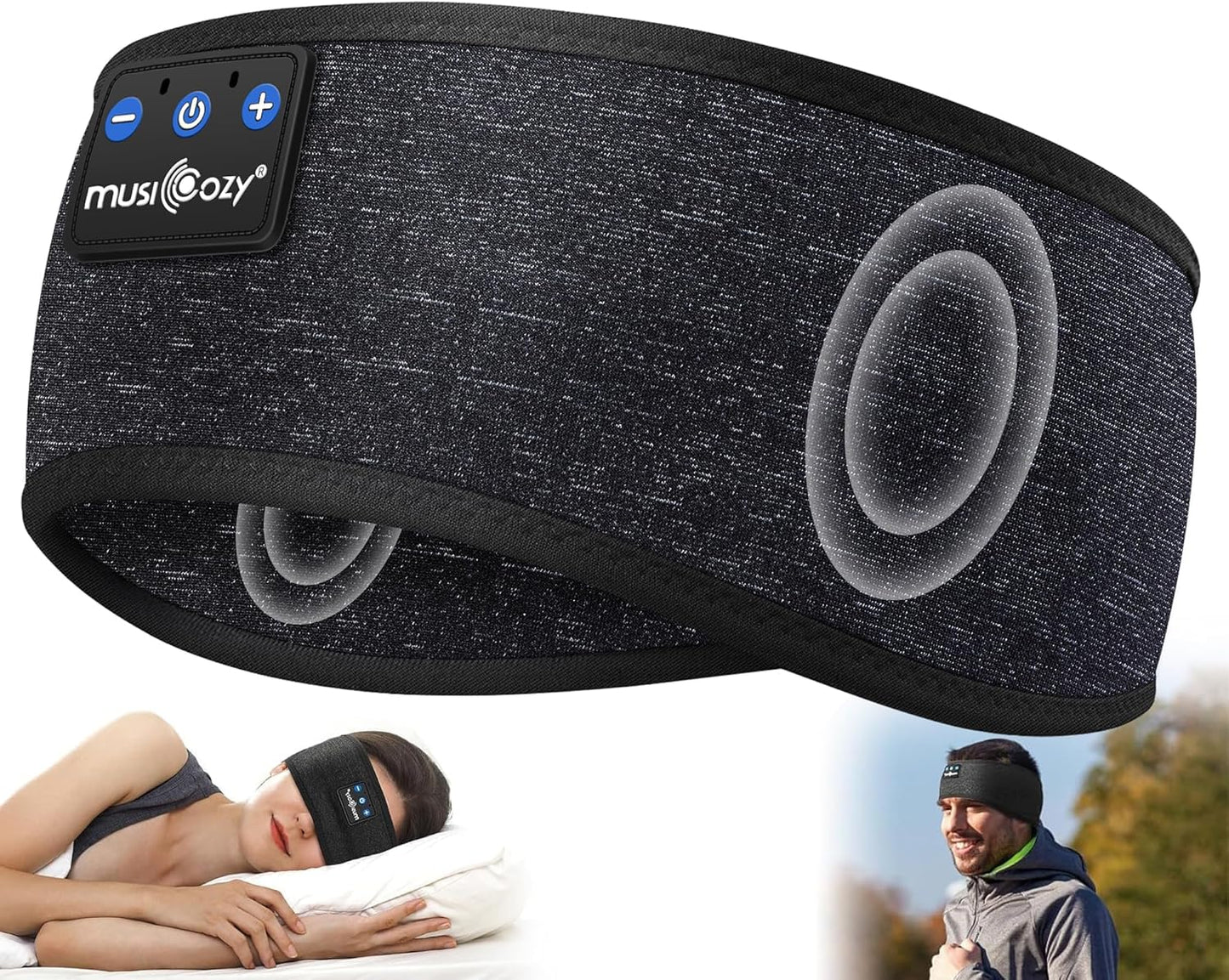 MUSICOZY Sleep Headphones Bluetooth 5.4 Headband, Wireless Earphones Sweat Resistant Earbuds with Ultra-Thin HD Stereo Speaker for Workout Running