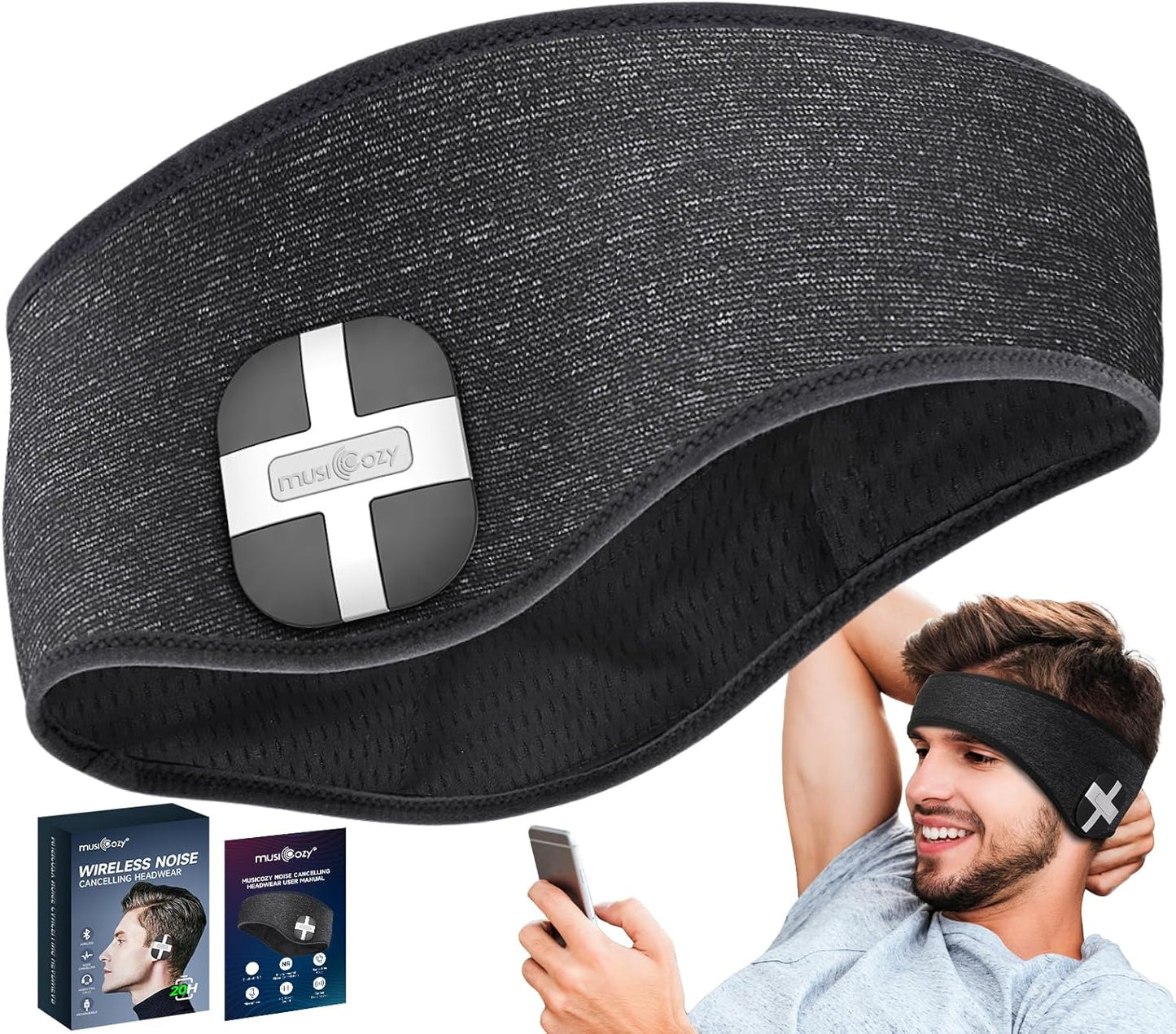 MUSICOZY Bluetooth 5.3 Headband Headphones Built-in ENC Mic, Environmental Noise Reduction Earbuds Earphones for Sports Workout Calling Gaming Running for Women Men Cool Gadgets