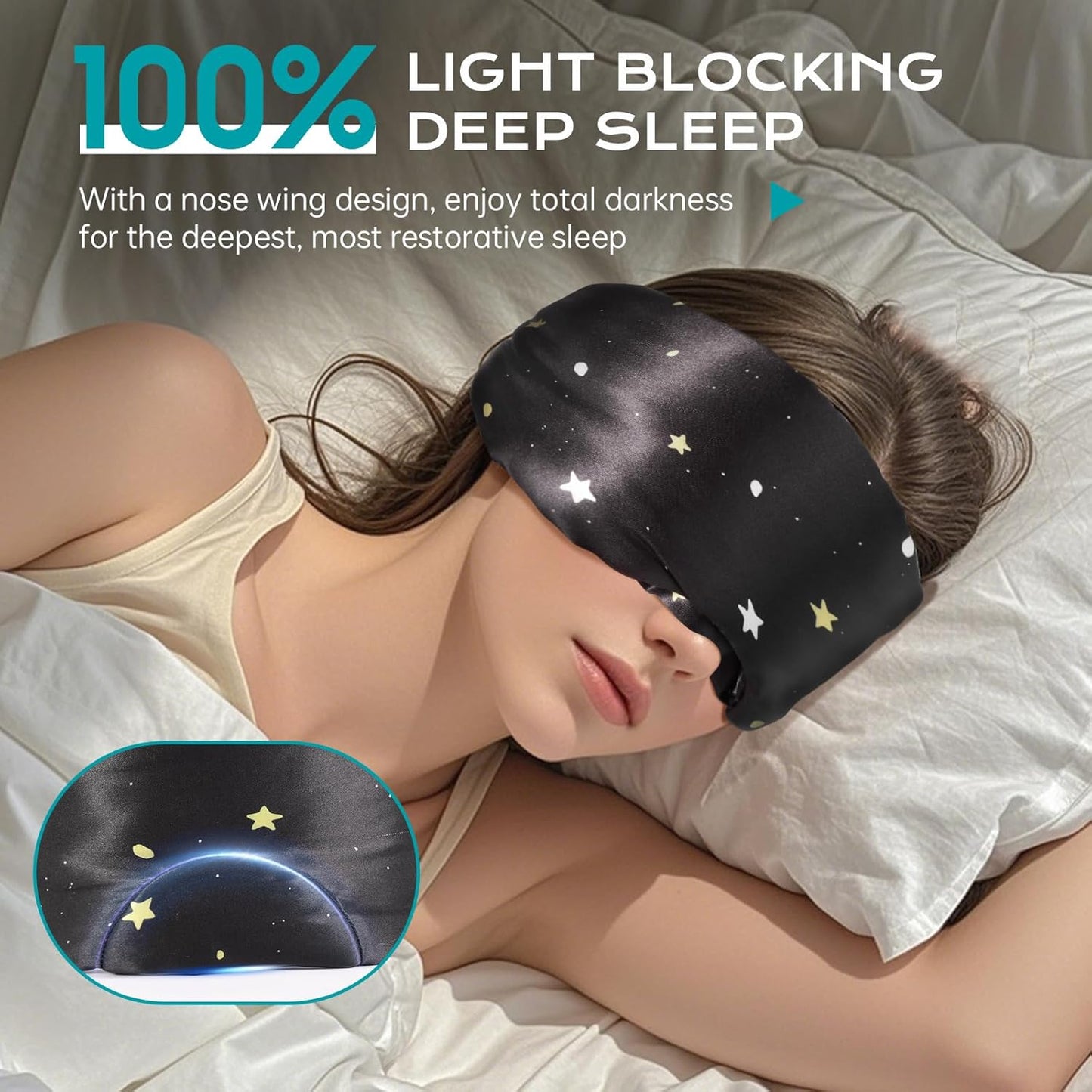 MUSICOZY Silk Sleep Mask for Women Men, Ultra-Soft Mulberry Silk Eye Mask with Adjustable Velcro Strap, Breathable Sleep Mask for Total Darkness, Perfect for Travel, Naps & Nighttime Rest