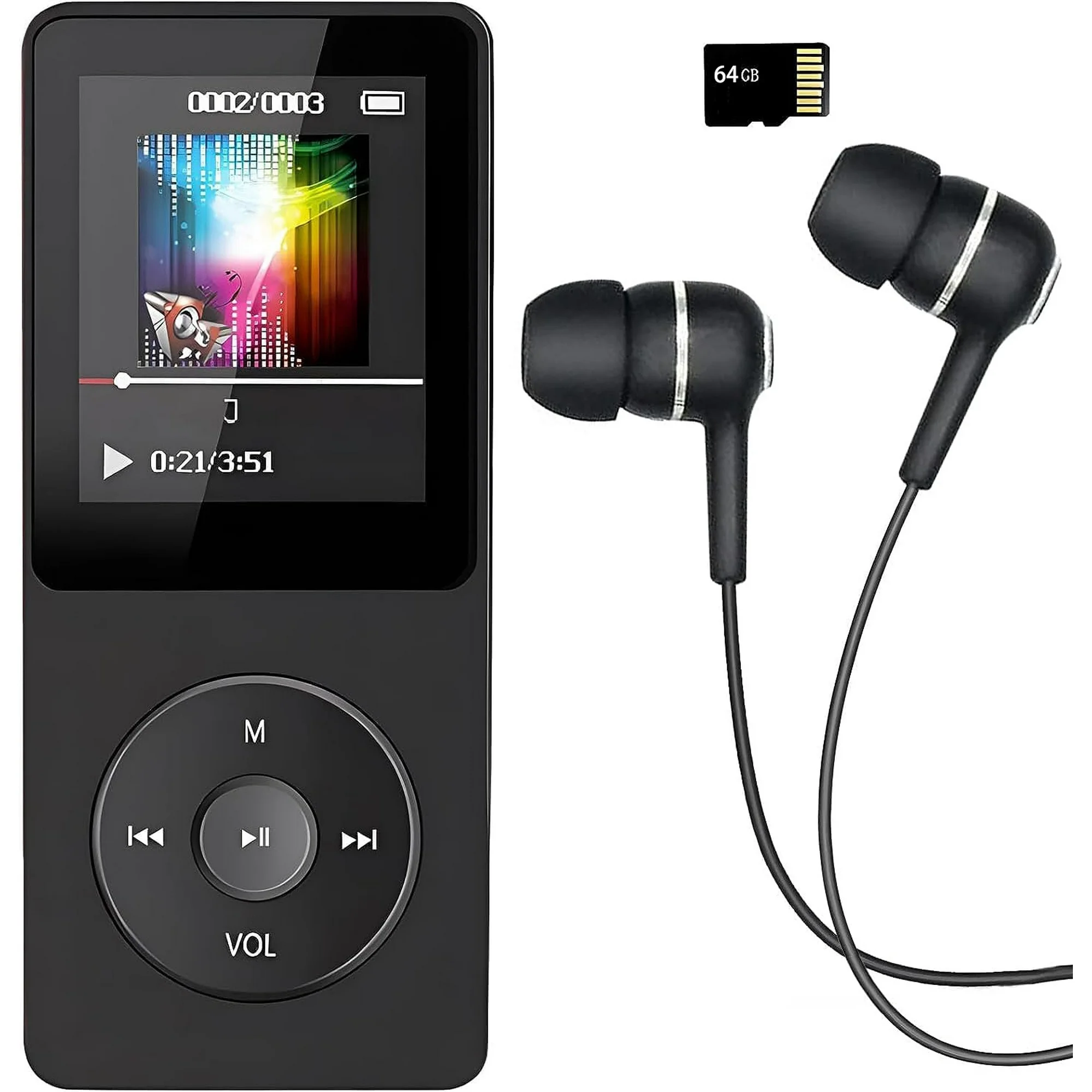 64GB MP3 Player, Music Player with 64GB Micro SD Card, Earphone,Build-in Speaker/Photo/Video Play/FM Radio/Voice Recorder/E-Book Reader, Supports up to 128GB for Kids,Running,Walking